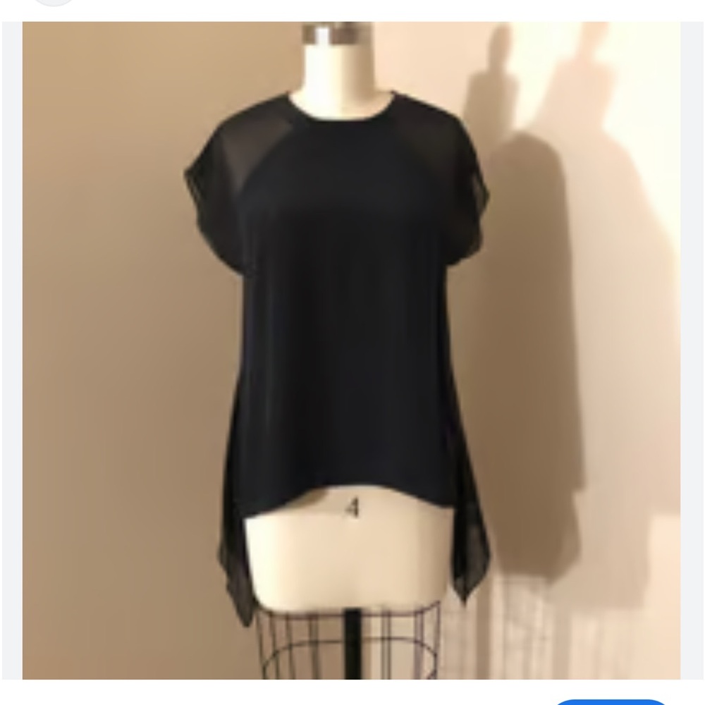 BCBGMAXAZRIA “Sammie" Sleeveless Asymmetrical 100% Silk Blouse Black XS